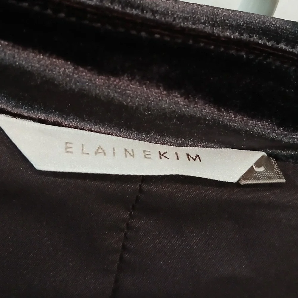 Elaine Kim Stretch Velvet Snap-Front Blazer Jacket Oversized Brown Sz L